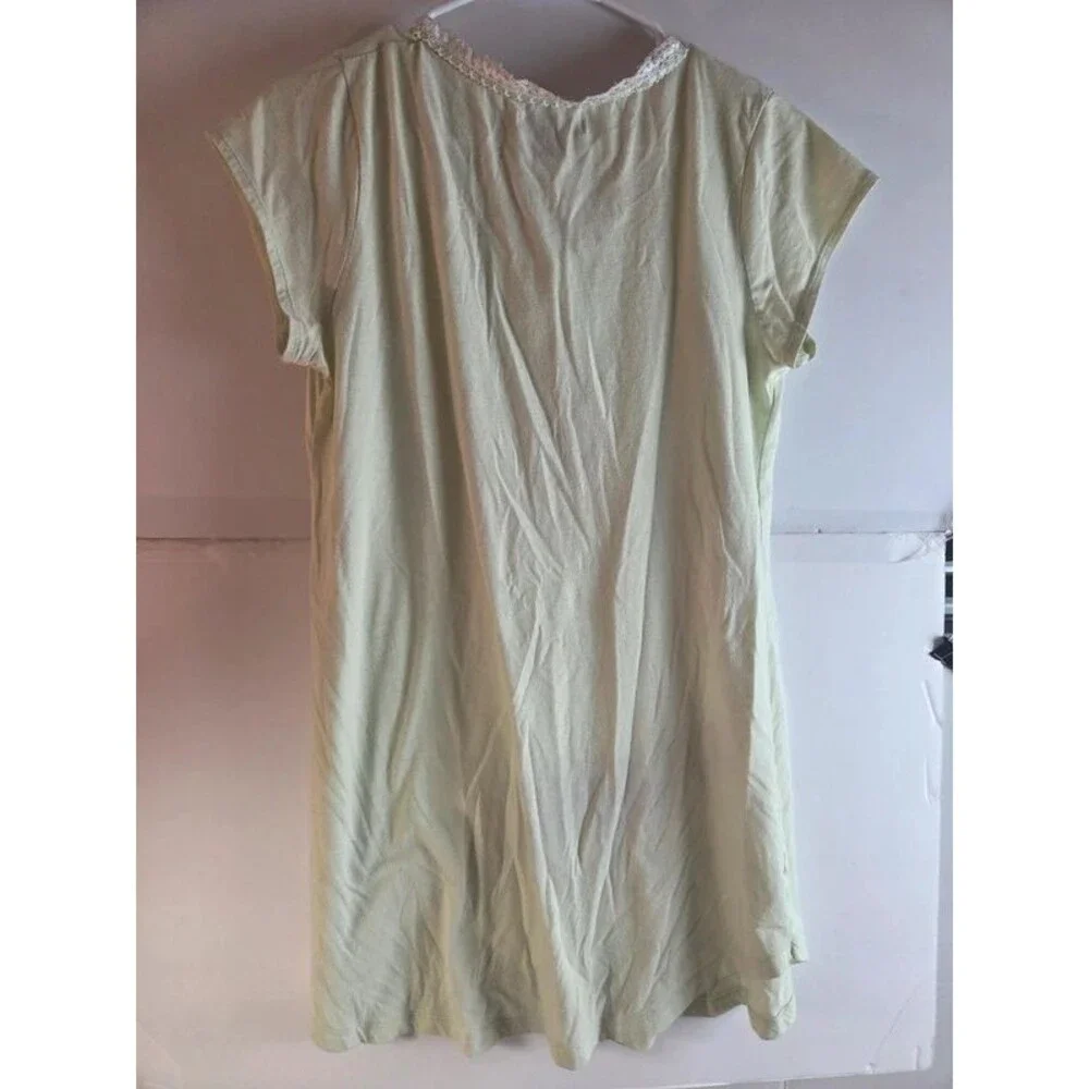 Green Lace Trim Nightgown Dress Small Cottagecore Henley Pajama